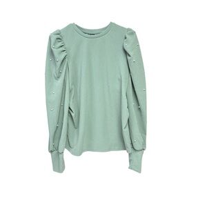 SHEIN Light Green Long Sleeve Top with Pearl Detail size small